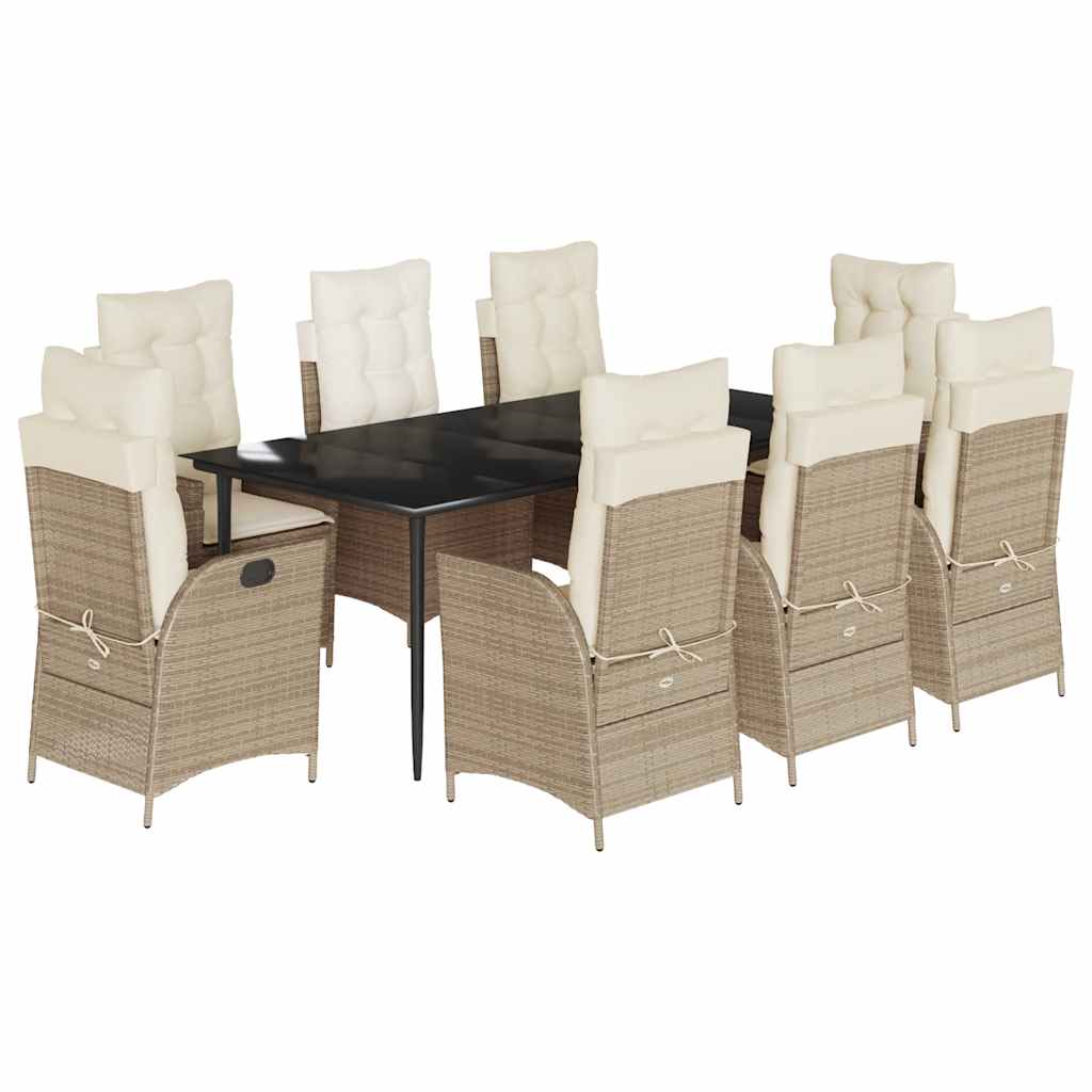 9-tlg. Garten-Essgruppe mit Kissen Beige Poly Rattan